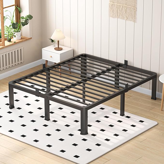 18 Inch California King Heavy Duty 3500 lbs Bed Frame with Round-Corner Legs & Anti-Squeak Design – Quick Assembly Metal Platform, No Box Spring Needed