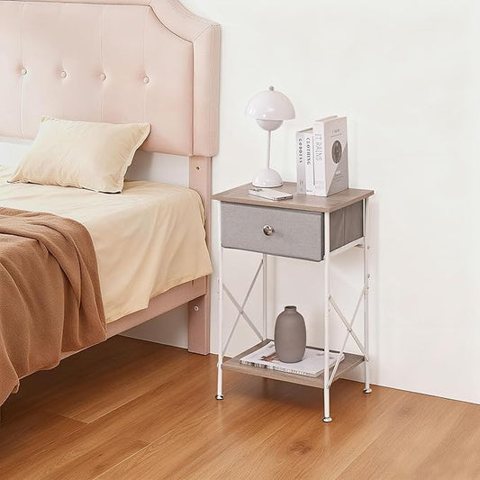 VECELO Night Stand, Nightstand, Small End Table for Small Spaces, Wood Side Table for Living Room, Bedside Table with Drawer for Bedroom, Easy Assembly, Light Brown