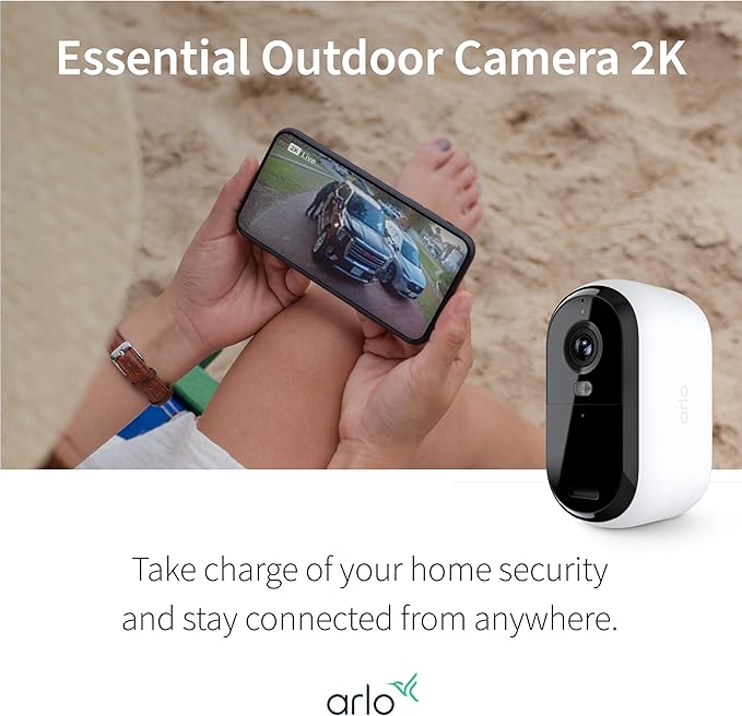Arlo Essential Security Cameras Wireless Outdoor 2K (2nd Gen, 2023 Release) - Battery Power, Person Recognition, Package Detection, Animated Preview, 1-Month Trial of Secure Plan, 2 Cam, White