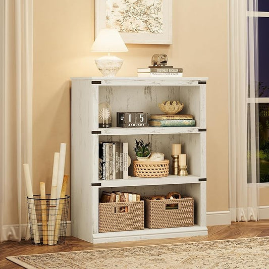 GAOMON 3 Tier Bookcase, Farmhouse Book Shelf with Storage Open Display Bookshelves, 40" Low Book Case Wooden 3 Shelf Bookcase Home Decor Furniture for Home Office, Living Room, Bed Room - White