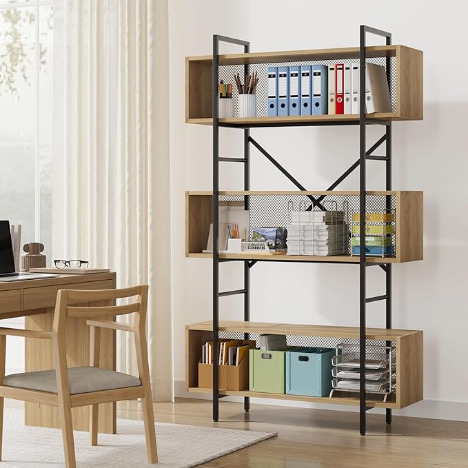 GAOMON 6 Tier Bookshelf with Storage, 71.3 Inch Tall Industrial Book Shelf with Open Display Bookshelves, 6 Shelf Bookcase with Metal Frame for Living Room, Bedroom and Home Office-Burlywood