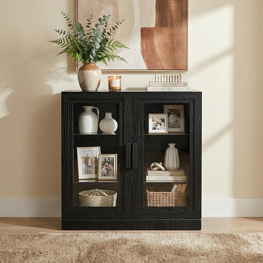 Casaphoria Adam Sideboard Buffet Cabinet with Storage, Display Cabinet with Glass Doors & Adjustable Shelves, 31" W x 36" H Buffet Cabinet for Entryway Kitchen Living Room, Black