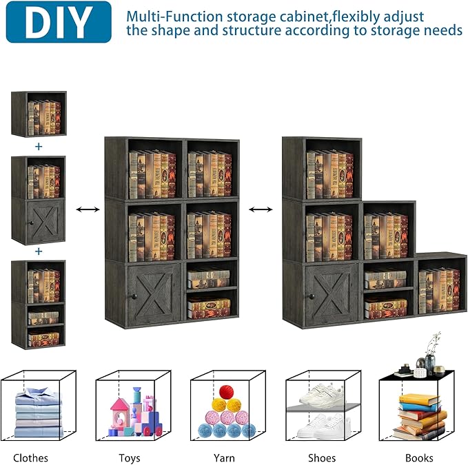 FUSUNBAO Magic DIY Cube Storage Organizer Stackable Cubes, Small Room Organizer Wooden Storage Boxes, Modern Cube Bookshelves, Shelves for Home Books Clothes Toys (French Oak,2- Layer Cube)