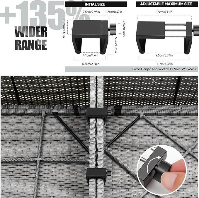 Universal Heavy-Duty Outdoor Furniture Clips for Wicker Patio Furniture, Anti-Separation Locking System for Sectional Couch,Secures up to 3.7" Square & Round Tubes(8pcs)