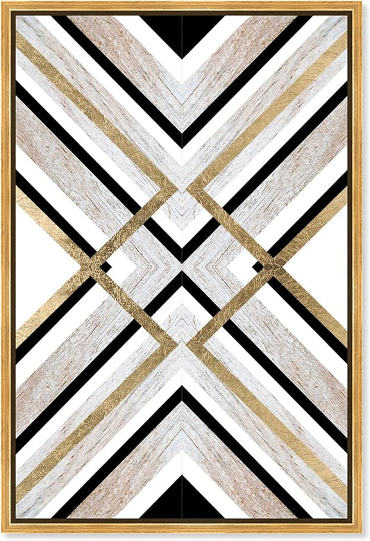 The Oliver Gal Artist Co. Abstract Framed Wall Art Canvas Prints 'Earthy Lux' Geometric Home Décor, 36" x 54", Brown, Gold