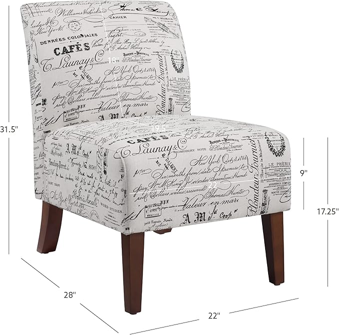 Lily Linen Script Accent Chair with Dark Walnut Legs by Linon