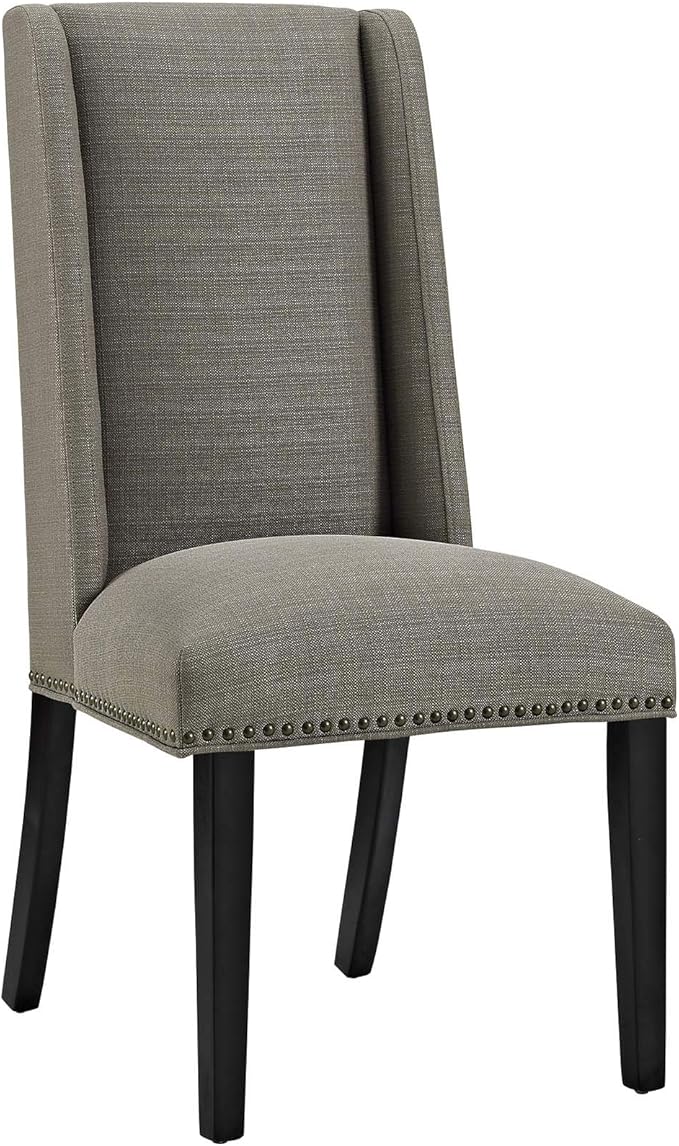 Modway Baron Modern Tall Back Wood Upholstered Fabric Two Dining Chairs in Granite
