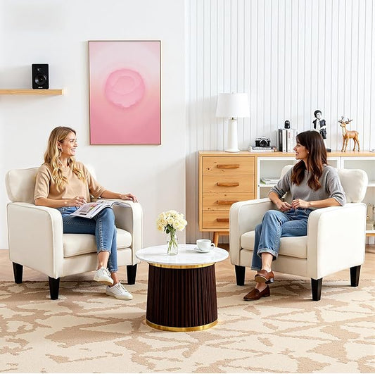 DUMOS Modern Accent Chairs for Living Room Set of 2, Corner Chairs for Adults, Reading Chair with Armrest and Backrest, Comfy Lounge Chairs for Bedroom, Waiting Room and Reception Room,Cream White