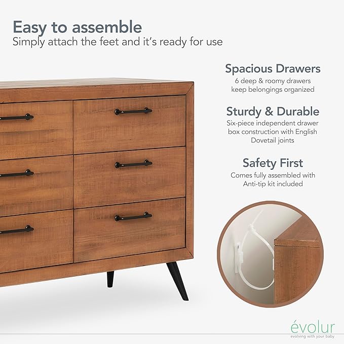 Evolur Stilnovo Mid Century Dresser, in Sugar Cane
