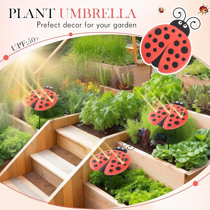 Reallnaive Small Metal Plant Umbrella for Outdoor Bee Garden Decor Umbrella Plants Shade Cover Sunshade Disk Outdoor for Potted Live Decor