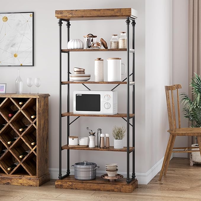CABIHOME Bookshelf Industrial Bookcase Wooden Storage Open Rack Shelf with Metal Frame Rustic 6 Tier Tall Standing Bookshelves Large Display Rack for Bedroom,Living Room and Home Office