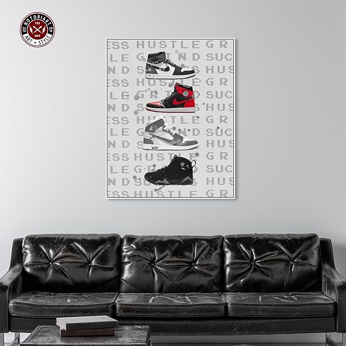 Hype Sneakers Framed Sneaker 1 Piece Canvas Wall Art, 37" x 46", White Frame