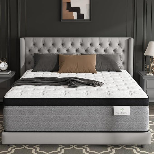 Onlylucky California King Mattress 12 Inch, Medium Firm Cal King Mattress in a Box, 7-Zones Individual Pocket Springs, Extra Hip/Shoulder/Lumbar Support, Fiberglass-Free, 365-Night Trial, CertiPUR-US
