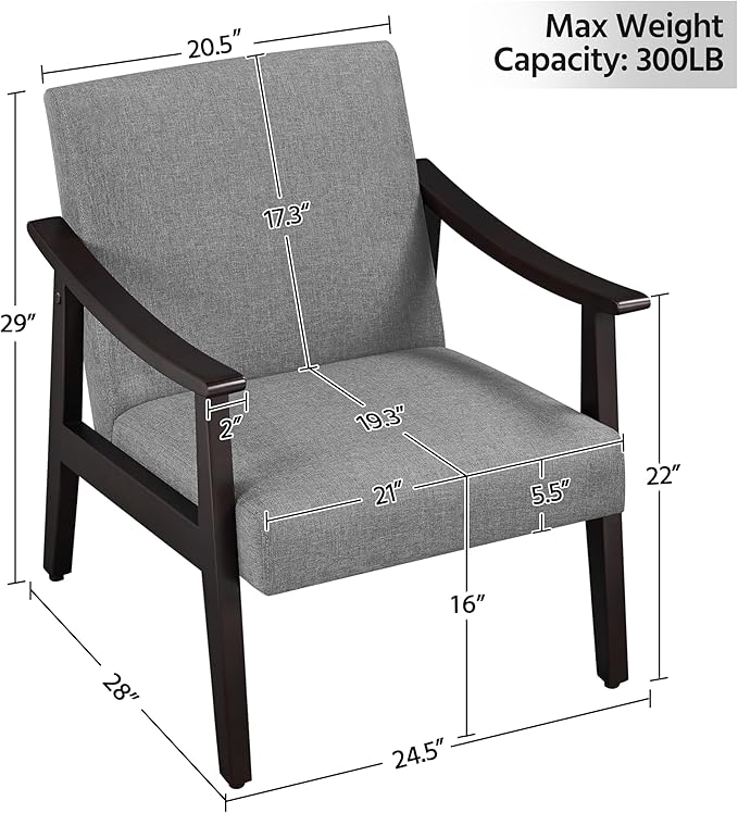 Yaheetech Accent Chair, Mid-Century Living Room Chair, Modern Linen Fabric Side Chair with High Back for Living Room/Office/Bedroom, Minimalist, Dark Gray