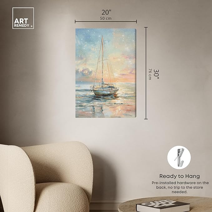 Art Remedy Boat On The Shore Gallery Wrapped Sailing 1 Piece Canvas Wall Art, 20" x 30", Gallery Wrapped