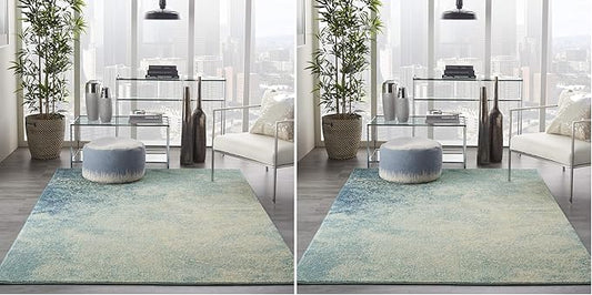 Nourison Passion Navy/Light Blue 1'10'' x 2'10'' Area-Rug, Modern, Abstract, Easy-Cleaning, Non Shedding, Bed Room, Living Room, Dining Room, Kitchen, (2' x 3') (Pack of 2)