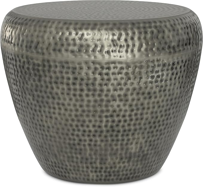 SIMPLIHOME Preston Metal Table - 22 inch Wide Solid Metal Round Side Table in Antique Silver, Modern Industrial Accent Table for Living Room or Bedroom with Textured Finish, Assembled