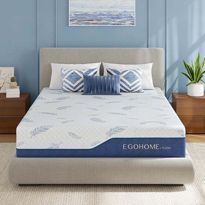 EGOHOME Plush King Size Mattress 14 Inch Memory Foam Mattresses Bed in a Box with Gel Foam and Removeable Fiberglass Free Cover for Cool Sleep and Back Pain Relief, CertiPUR-US Certified, Blue