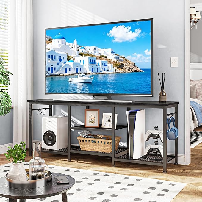 YGEOMER TV Stand for Living Room Entertainment Center for TVs Up to 55 Inches, TV Media Console Table Television Stands for Bedroom, Black
