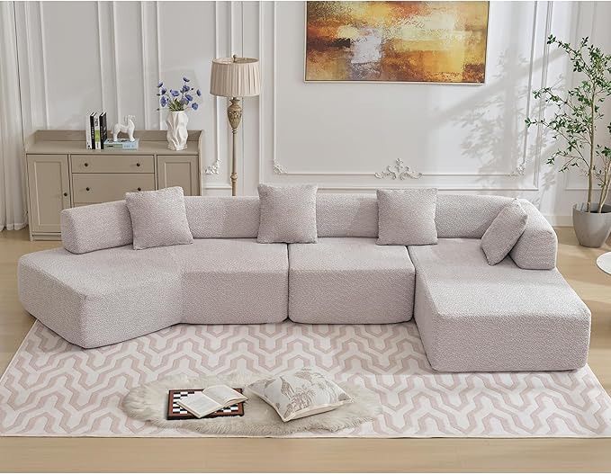 140" L-Shape Couch,Modern Minimalist Sleeper Sofa,Modular Sectional Couches with Chaise,Free Combination Foam-Filled Furniture,4 Seats Corner Chair for Dorm,Apartment,Studio,Office,Gray