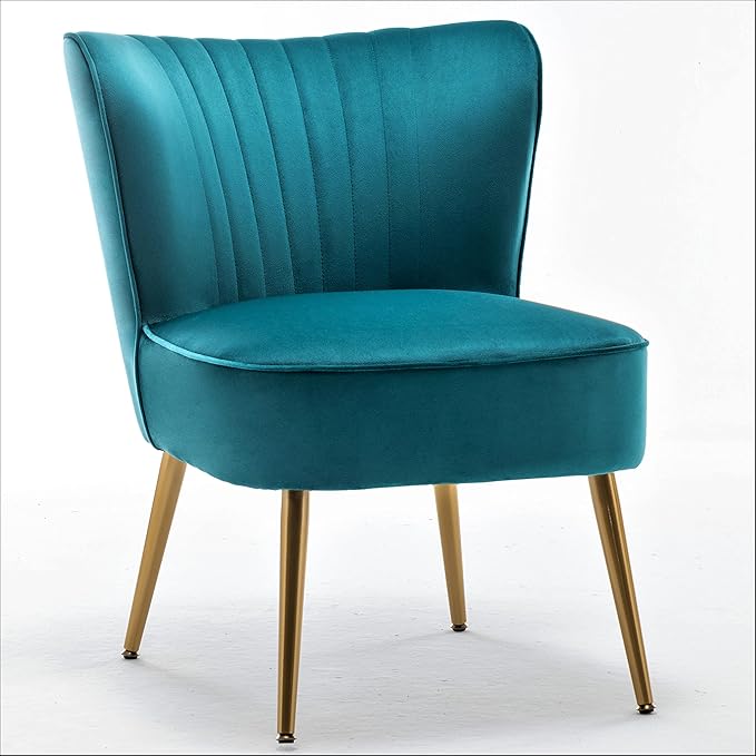 Modern Velvet Accent Chair for Living Room, Bedroom, or Entryway, Stylish and Comfortable Armless Design with Metal Legs, Greynish Blue