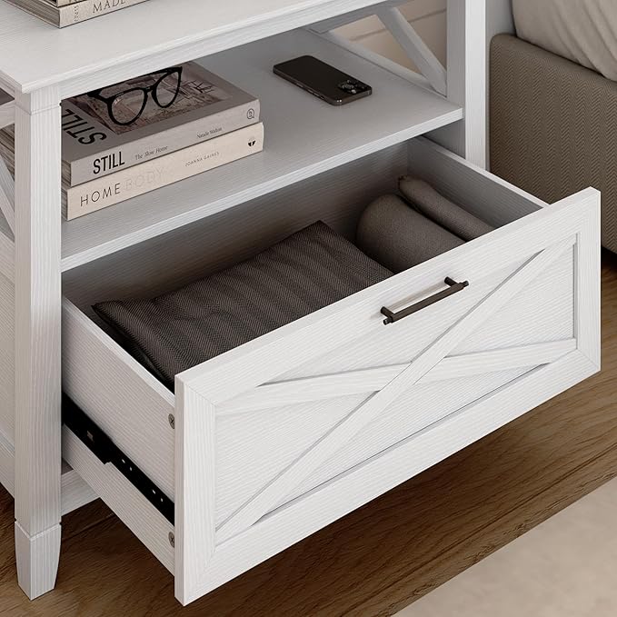 Bush Home 32-inch Nightstand with Drawer, Bedroom Furniture, Key West Collection, Pure White Oak