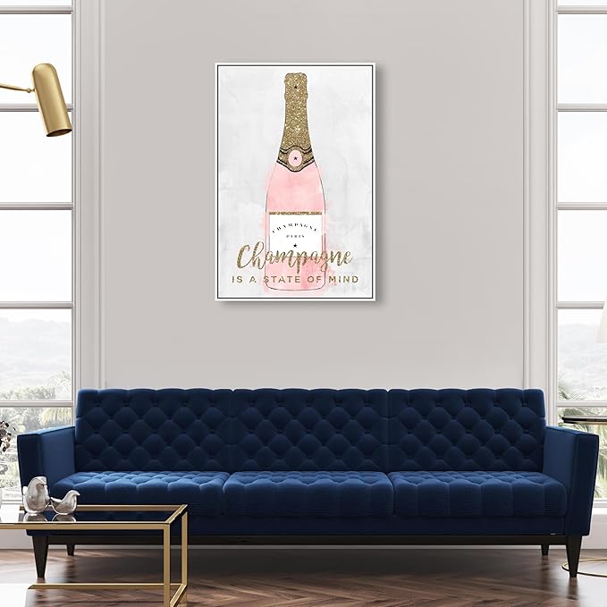 The Oliver Gal Artist Co. Drinks and Spirits Wall Art Framed Canvas Prints 'Champagne Mind Glitter' Champagne