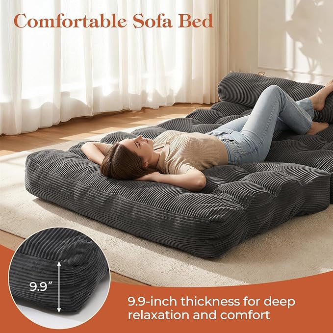 Folding Sofa Bed, Convertible Sleeper Chair with Back Support and Pillow Futon, Boneless Matress, for Living Room/Guest Use/Home Office, Foldable Chair Bed for Adults, Dark Gray, Full