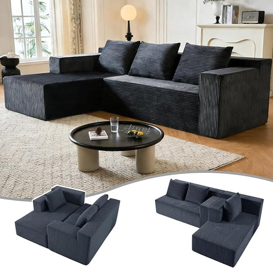 HonTop 103” Modular Sectional Sofa L-Shaped Cloud Couch, Boneless Comfy Corduroy Sofa with Deep Seat, Modern Minimalist Upholstered Couches, No Assembly Required for Living Room Bedroom, Dark Grey | Friendly Size, Flexible Modular, Family Pet-Friendly,...