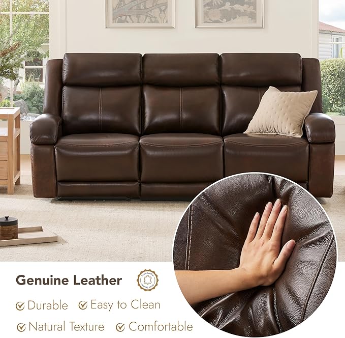 Watson & Whitely Power Reclining Sofa and Loveseat Sets, Genuine Leather Sofa Recliner Couch Set with Power Headrest, Storage Console, USB Ports, Cup Holders, Living Room Furniture Set, Dark Brown