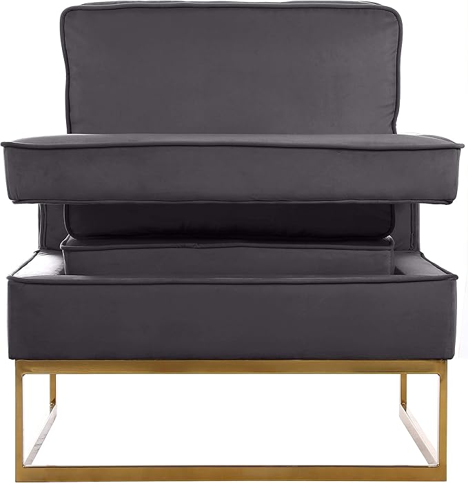 Meridian Furniture Noah Collection Modern | Contemporary Velvet Upholstered Accent Chair with Durable Stainless Steel Base, Grey, Gold Base
