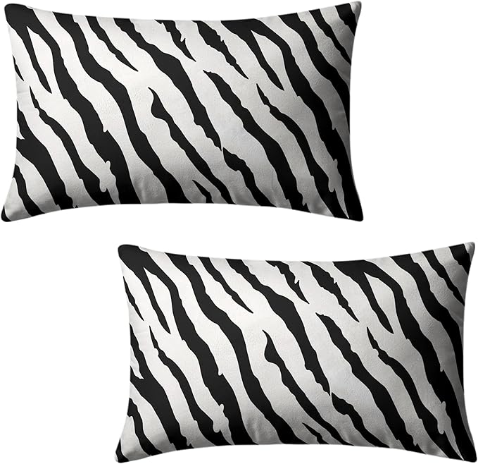 Zebra Pillow Covers Zebra Striped Pattern Rectangle Pillow Case 12x20 Black and White Lumbar Throw Pillow Covers for Bedroom Living Room Sofa Set of 2