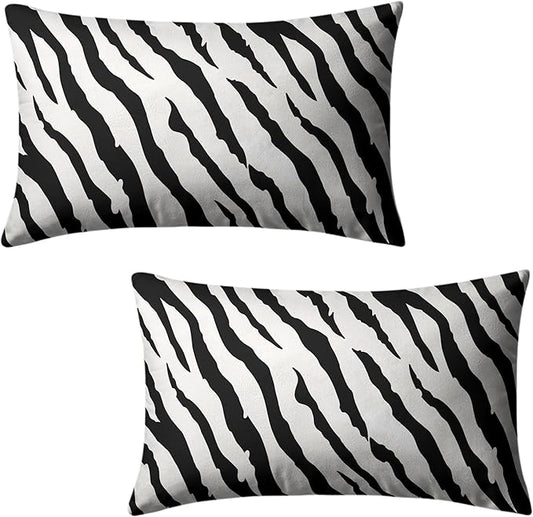 Zebra Pillow Covers Zebra Striped Pattern Rectangle Pillow Case 12x20 Black and White Lumbar Throw Pillow Covers for Bedroom Living Room Sofa Set of 2