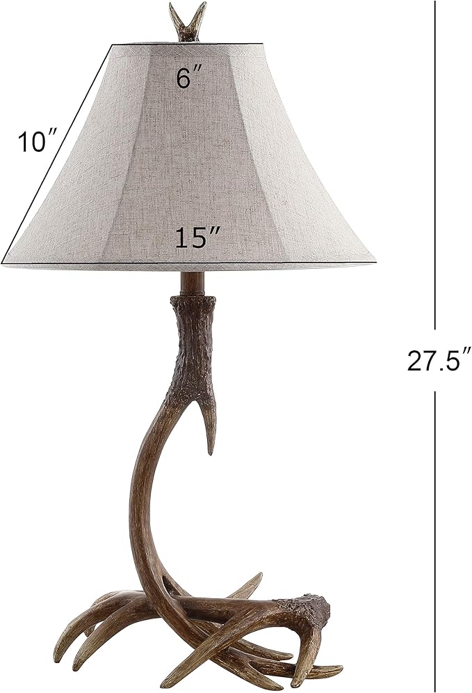 JONATHAN Y 27.5" Brown Antler Rustic Resin Table Lamp for Living Room Bedroom, Light Grey Linen Shade, Farmhouse Lodge Nightstand Lamp, LED Bulb Included JYL6305A