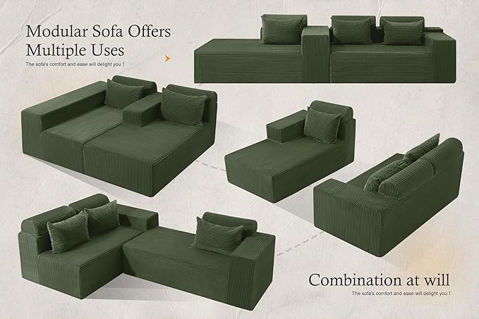HABUTWAY Sectional Couches for Living Room,No Assembly L Shaped Couch 105" Modular Sectional Sofa Couch with Deep Seat,Cloud Couches Furniture Sets for Apartment,Corduroy (Green, Left Facing)