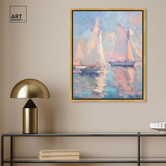 Art Remedy Set Sail Framed Sailing 1 Piece Canvas Wall Art, 21.5" x 25.5", Gold Frame