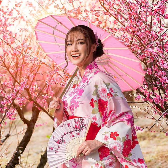 Dunzy 4 Pcs Chinese Handmade Umbrella 22 Inch Mini Oiled Paper Classical Plum Blossom Paper Umbrella Small Parasol Art Dance Japanese Decorations for Wedding Parties Photography, Costumes, Decoration