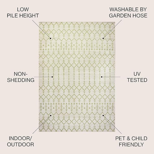 JONATHAN Y Moroccan Geometric Indoor Outdoor Area Rug 3X5 Cream/Green, Ourika Textured Weave for Backyard, Patio, Porch, Easy-Cleaning, High Traffic, Pet-Friendly, Non-Shedding (SMB108M-3)