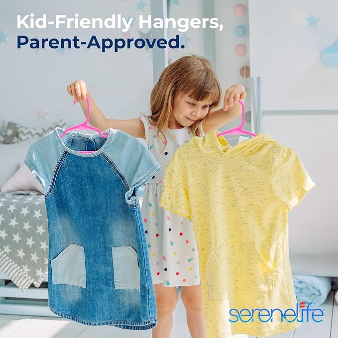 SereneLife 40 Pack Plastic Kids Hangers – Non-Slip Baby Hangers for Closet, Space-Saving Thin Design for Organizing Clothes, Infant, Toddler, and Newborn Clothing (Pink)