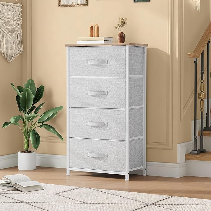 DWVO Dresser with 4 Drawers - Fabric Storage Tower, Organizer Unit for Room, Living Room, Hallway, Closets