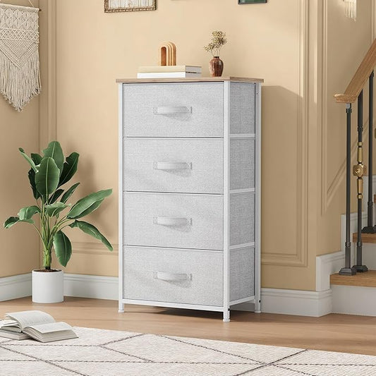 DWVO Dresser with 4 Drawers - Fabric Storage Tower, Organizer Unit for Room, Living Room, Hallway, Closets