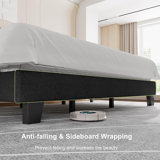 Feonase King Size Bed Frame, Upholstered Bed Platform with Button Tufted Headboard, Heavy Duty Wooden Slats & Thickened Feet, No Box Spring Needed, Noise-Free, Easy Assembly, Dark Grey