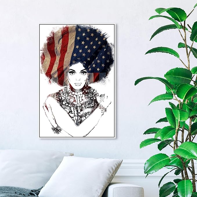The Oliver Gal Artist Co. People Framed Wall Art Canvas Prints 'New American Woman' Portraits Home Décor, 24" x 36", White, Black