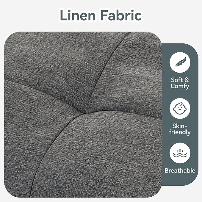 Futon Sofa Bed Convertible Couch, Grey Linen Sofa Bed with Memory Foam, Adjustable Backrest & Armrests, Multifunctional Small Loveseat Sleeper Sofa for Living Room, Apartment, Office