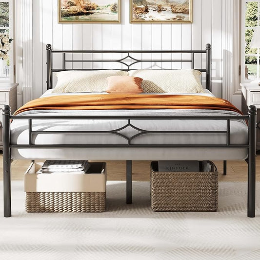 BedsPick Full Size Metal Bed Frame with Headboard and Footboard, Platform Bed Frame with Premium Steel Slats Support/12.5'' Under Bed Storage Space/No Box Spring Needed/Noise Free/Easy Assembly/Black