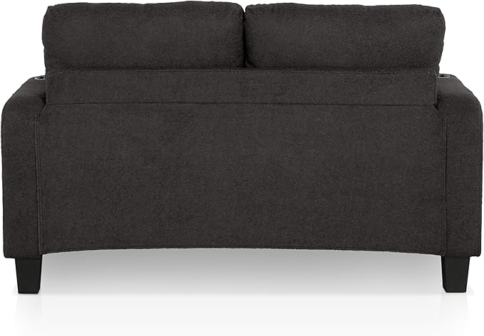 Homes: Inside + Out Reese Modern Plush Boucle Comfortable Loveseat with Side Pockets, Cup Holders and Pillows, Wooden Soft Couch for Living Room, Bedroom and Office, Dark Grey