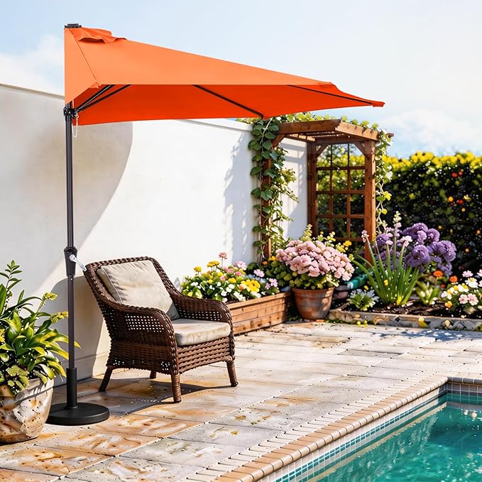 ABCCANOPY Patio Umbrella 9FT - Outdoor Half Umbrellas for Patio, Backyard, Garden, Deck (Orange)