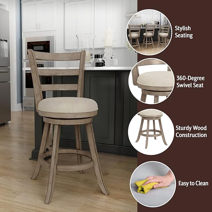 Hillsdale Laymon Modern Wood Swivel Counter Height Stool, Gray Brown