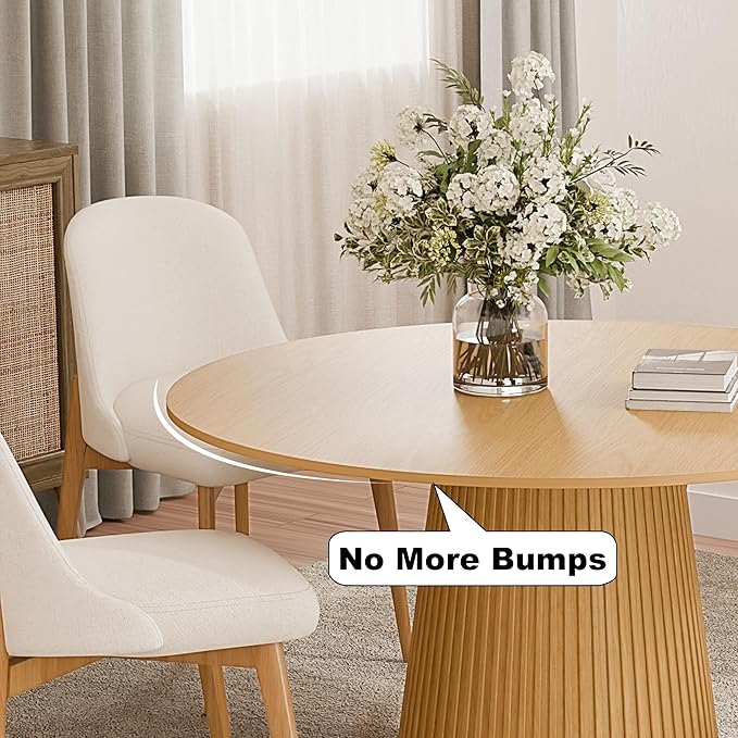 Casaphoria 52" Round Dining Table, Modern Wood Kitchen Table with Cone Grating Bar Base for Living Room & Dining Room, Easy Assembly Farmhouse Furniture for 4-6, Oak
