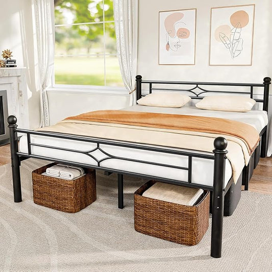 BedsPick Queen Size Metal Bed Frame with Headboard and Footboard, Platform Bed Frame with Premium Steel Slats Support/12.5'' Under Bed Storage Space/No Box Spring Needed/Noise Free/Easy Assembly/Black